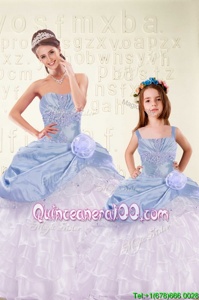On Sale Ruffled Floor Length Light Blue 15 Quinceanera Dress Sweetheart Sleeveless Lace Up