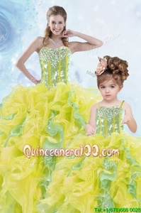 Ideal Multi-color Lace Up Sweet 16 Dresses Beading and Ruffles and Sequins Sleeveless Floor Length