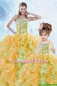 Fancy Multi-color Sweetheart Neckline Beading and Ruffles and Sequins Sweet 16 Quinceanera Dress Sleeveless Lace Up