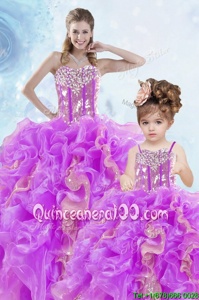 Enchanting Multi-color Sweetheart Neckline Beading and Ruffles and Sequins Sweet 16 Dresses Sleeveless Lace Up