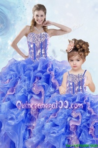 Modern Floor Length Multi-color Vestidos de Quinceanera Organza Sleeveless Spring and Summer and Fall and Winter Beading and Ruffles and Sequins