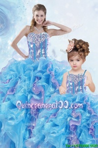 Wonderful Multi-color Lace Up Sweetheart Beading and Ruffles and Sequins Sweet 16 Quinceanera Dress Organza Sleeveless