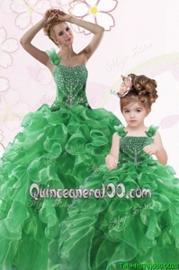 One Shoulder Sleeveless Lace Up Ball Gown Prom Dress Green Organza