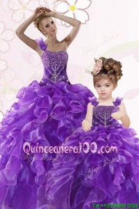 Colorful Sleeveless Lace Up Floor Length Beading and Ruffles Sweet 16 Dress