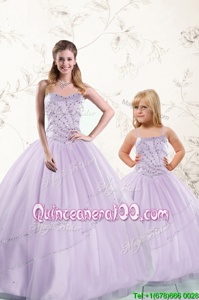 Designer Ball Gowns Quinceanera Gowns Lavender Sweetheart Tulle Sleeveless Floor Length Lace Up