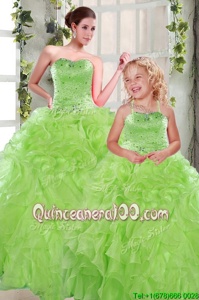 Unique Floor Length Spring Green Ball Gown Prom Dress Organza Sleeveless Spring and Summer and Fall and Winter Beading and Ruffles