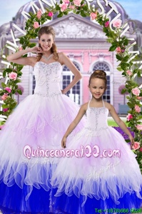 Elegant Multi-color Ball Gowns Beading Sweet 16 Dresses Lace Up Tulle Sleeveless Floor Length