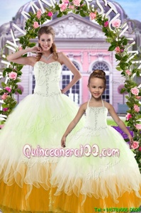 Multi-color Tulle Lace Up Sweetheart Sleeveless Floor Length 15 Quinceanera Dress Beading and Ruffles
