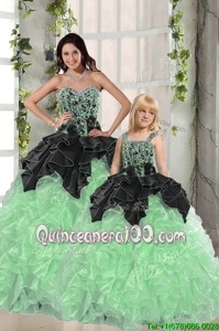 Black and Apple Green Sleeveless Floor Length Beading and Ruffles Lace Up Sweet 16 Quinceanera Dress