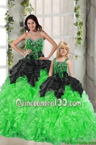 Top Selling Floor Length Lace Up Quinceanera Dress Spring Green and In forMilitary Ball and Sweet 16 and Quinceanera withBeading and Ruffles