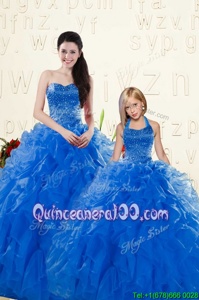 Ideal Floor Length Ball Gowns Sleeveless Royal Blue Quince Ball Gowns Lace Up