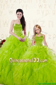 Attractive Floor Length Yellow Green Quinceanera Dresses Sweetheart Sleeveless Lace Up