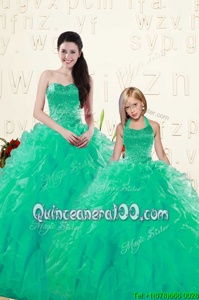 Suitable Sweetheart Sleeveless Organza Vestidos de Quinceanera Beading and Ruffles Lace Up