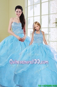 Great Baby Blue Organza Lace Up Quinceanera Dress Sleeveless Floor Length Beading and Sequins
