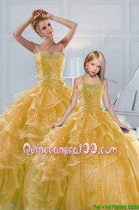 Smart Sweetheart Sleeveless Organza Quince Ball Gowns Beading and Ruffled Layers Lace Up