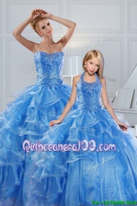 Enchanting Baby Blue Sleeveless Beading and Ruffled Layers Floor Length Quinceanera Gown