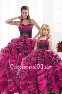 Ideal Sweetheart Sleeveless Lace Up Vestidos de Quinceanera Hot Pink Organza