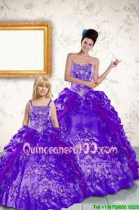 Amazing Strapless Sleeveless Vestidos de Quinceanera Floor Length Beading and Embroidery and Pick Ups Purple Taffeta