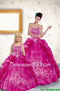Smart Taffeta Strapless Sleeveless Lace Up Beading and Appliques and Pick Ups 15 Quinceanera Dress inFuchsia