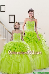 Pretty Yellow Green Organza Lace Up Quinceanera Dress Sleeveless Floor Length Beading and Pick Ups