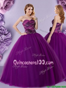 Fantastic Sweetheart Sleeveless Zipper 15 Quinceanera Dress Dark Purple Tulle