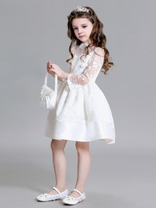 Hot Sale Mini Length White Toddler Flower Girl Dress Lace Long Sleeves Lace