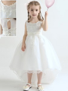 Scoop Organza Sleeveless High Low Flower Girl Dresses and Appliques