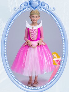 Scoop Tulle Long Sleeves Tea Length Toddler Flower Girl Dress and Beading