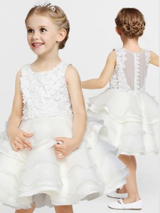 Scoop Knee Length A-line Sleeveless White Flower Girl Dresses for Less Clasp Handle