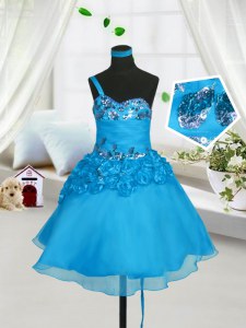 Sweetheart Sleeveless Organza Flower Girl Dress Beading and Hand Made Flower Lace Up