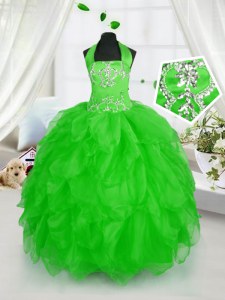 Halter Top Sleeveless Appliques and Ruffles Lace Up Little Girl Pageant Gowns