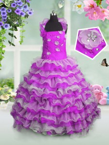On Sale Ruffled Straps Sleeveless Lace Up Pageant Dresses Fuchsia Organza
