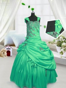 Affordable Green Lace Up Straps Beading and Pick Ups Little Girls Pageant Dress Wholesale Satin Sleeveless