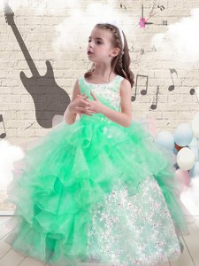 On Sale Scoop Apple Green Sleeveless Organza Lace Up Little Girl Pageant Dress for Party and Wedding Party