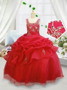 Sleeveless Lace Up Floor Length Beading and Pick Ups Pageant Gowns For Girls