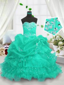 Fancy Sleeveless Lace Up Floor Length Beading and Ruffled Layers and Pick Ups Little Girl Pageant Dress
