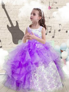 Ruffled Ball Gowns Evening Gowns Eggplant Purple Scoop Organza Sleeveless Floor Length Lace Up