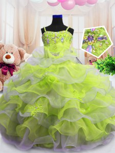 New Arrival Organza Sleeveless Floor Length Kids Pageant Dress and Beading and Ruffled Layers