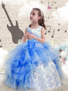 Ball Gowns Little Girls Pageant Dress Wholesale Baby Blue Scoop Organza Sleeveless Floor Length Lace Up