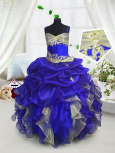 Organza Sleeveless Floor Length Little Girls Pageant Dress and Beading and Ruffles and Pick Ups