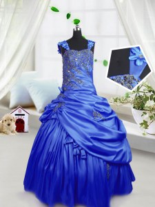 Sweet Satin Straps Sleeveless Lace Up Beading and Pick Ups Pageant Dresses in Royal Blue