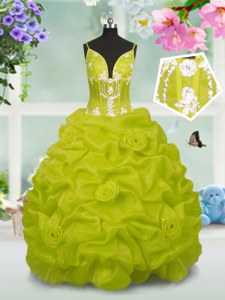 Attractive Sleeveless Lace Up Floor Length Beading and Pick Ups Kids Pageant Dress