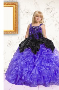 Superior Black and Purple Ball Gowns Beading and Ruffles Little Girls Pageant Dress Wholesale Lace Up Organza Sleeveless Floor Length