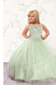 Custom Made Apple Green Ball Gowns Beading Little Girl Pageant Gowns Lace Up Tulle Sleeveless Floor Length