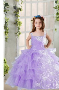 Sleeveless Lace Up Floor Length Beading and Ruffled Layers Pageant Gowns For Girls