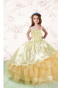 Sweet Orange Spaghetti Straps Neckline Embroidery and Ruffled Layers Little Girls Pageant Gowns Sleeveless Lace Up