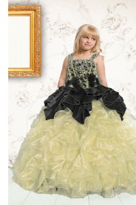 Superior Champagne Sleeveless Floor Length Beading and Pick Ups Lace Up Kids Formal Wear