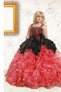 Black and Orange Lace Up Straps Beading and Ruffles Girls Pageant Dresses Organza Sleeveless