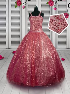 Classical Sequined Sleeveless Floor Length Little Girl Pageant Dress and Beading and Sequins