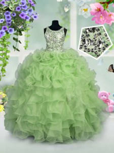Dazzling Scoop Sequins Floor Length Ball Gowns Sleeveless Apple Green High School Pageant Dress Zipper